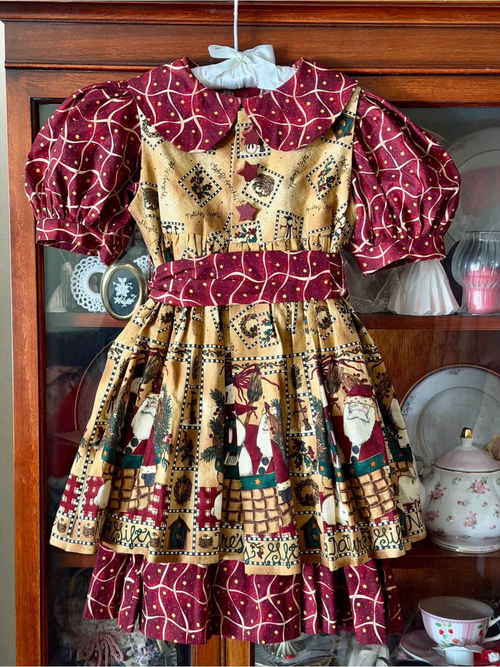 Girls' Handmade Christmas Holiday Print Apron dress